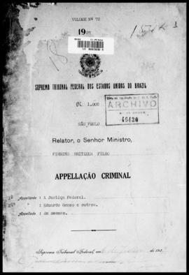 Processo... [apelação criminal], nª 1009/1927. [São Paulo-SP?], 1927. v. 72