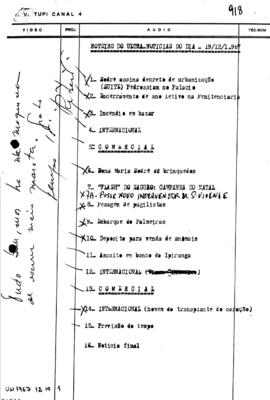 TV Tupi [emissora]. Ultra Notícias [programa]. Roteiro [televisivo], 19 dez. 1967.