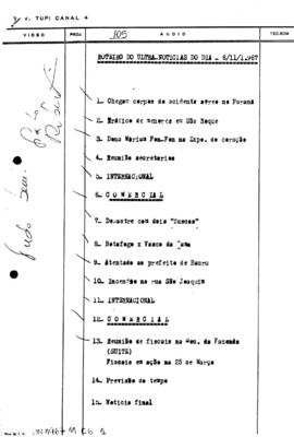 TV Tupi [emissora]. Ultra Notícias [programa]. Roteiro [televisivo], 06 nov. 1967.
