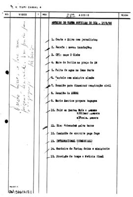 TV Tupi [emissora]. Ultra Notícias [programa]. Roteiro [televisivo], 17 jun. 1966.
