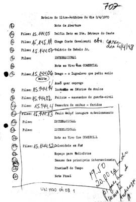 TV Tupi [emissora]. Ultra Notícias [programa]. Roteiro [televisivo], 03 abr. 1970.