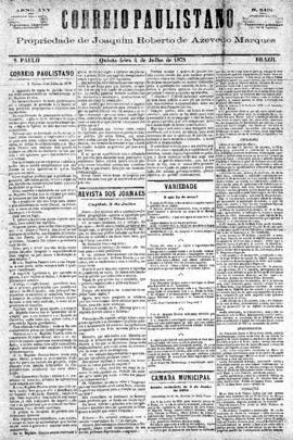 Correio paulistano [jornal], [s/n]. São Paulo-SP, 04 jul. 1878.