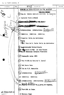 TV Tupi [emissora]. Ultra Notícias [programa]. Roteiro [televisivo], 09 set. 1968.