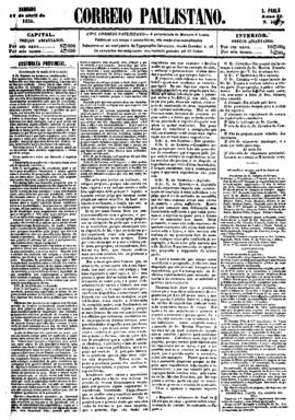 Correio paulistano [jornal], [s/n]. São Paulo-SP, 12 abr. 1856.
