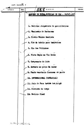 TV Tupi [emissora]. Ultra Notícias [programa]. Roteiro [televisivo], 30 set. 1967.