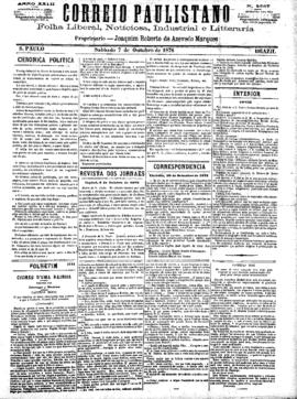 Correio paulistano [jornal], [s/n]. São Paulo-SP, 07 out. 1876.