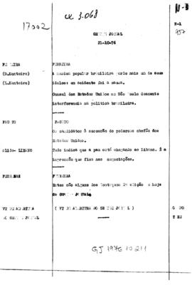 TV Tupi [emissora]. Grande Jornal [programa]. Roteiro [televisivo], 21 out. 1976.