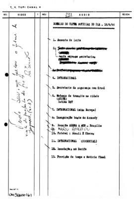 TV Tupi [emissora]. Ultra Notícias [programa]. Roteiro [televisivo], 16 jun. 1966.