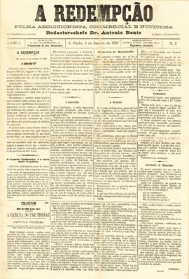 A Redempção [jornal], a. 1, n. 2. São Paulo-SP, 06 jan. 1887.