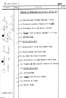 TV Tupi [emissora]. Ultra Notícias [programa]. Roteiro [televisivo], 05 dez. 1967.