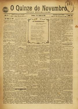 O 15 de Novembro [jornal], a. 16, n. 1515. Sorocaba-SP, 19 jan. 1908.