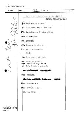 TV Tupi [emissora]. Ultra Notícias [programa]. Roteiro [televisivo], 01 mai. 1968.
