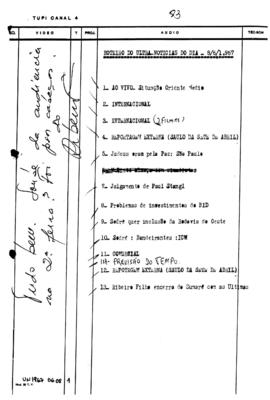 TV Tupi [emissora]. Ultra Notícias [programa]. Roteiro [televisivo], 08 jun. 1967.