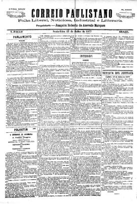 Correio paulistano [jornal], [s/n]. São Paulo-SP, 13 jul. 1877.