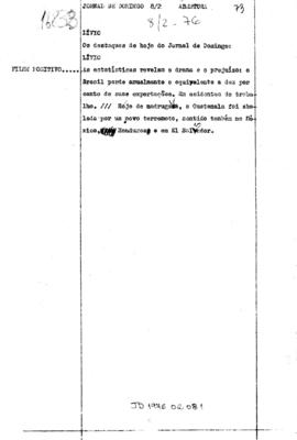 TV Tupi [emissora]. Jornal de Domingo [programa]. Roteiro [televisivo], 08 fev. 1976.