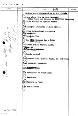 TV Tupi [emissora]. Ultra Notícias [programa]. Roteiro [televisivo], 07 jan. 1969.