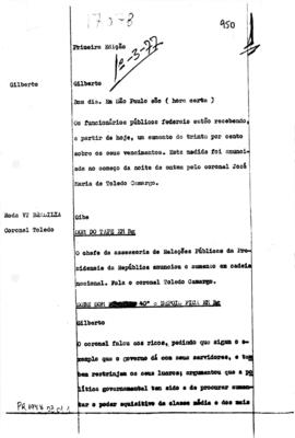 TV Tupi [emissora]. Primeira Edição [programa]. Roteiro [televisivo], 01 mar. 1977.