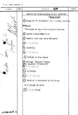 TV Tupi [emissora]. Ultra Notícias [programa]. Roteiro [televisivo], 18 jun. 1968.