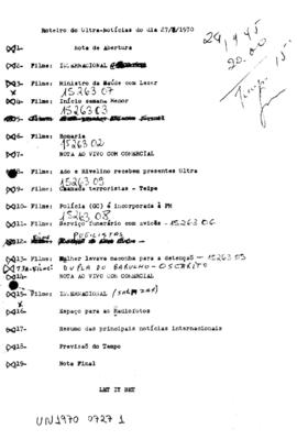 TV Tupi [emissora]. Ultra Notícias [programa]. Roteiro [televisivo], 27 jul. 1970.