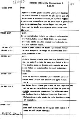 TV Tupi [emissora]. Jornal Panorama [programa]. Roteiro [televisivo], 01 out. 1976.