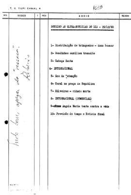 TV Tupi [emissora]. Ultra Notícias [programa]. Roteiro [televisivo], 25 dez. 1965.