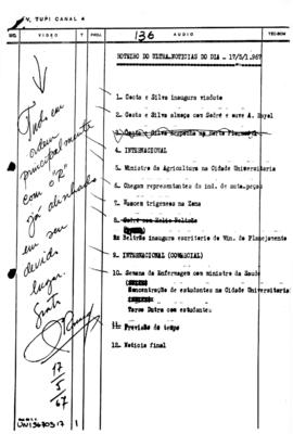 TV Tupi [emissora]. Ultra Notícias [programa]. Roteiro [televisivo], 17 mai. 1967.