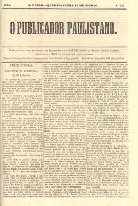 O Publicador paulistano [jornal], n. 65. São Paulo-SP, 17 mar. 1858.