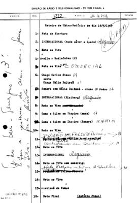 TV Tupi [emissora]. Ultra Notícias [programa]. Roteiro [televisivo], 19 mai. 1969.