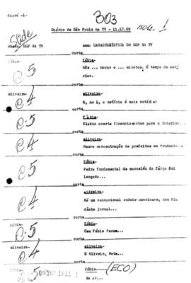 TV Tupi [emissora]. Diário de São Paulo na T.V. [programa]. Roteiro [televisivo], 11 dez. 1969.