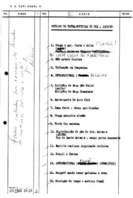 TV Tupi [emissora]. Ultra Notícias [programa]. Roteiro [televisivo], 13 jun. 1966.