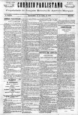 Correio paulistano [jornal], [s/n]. São Paulo-SP, 17 jul. 1878.