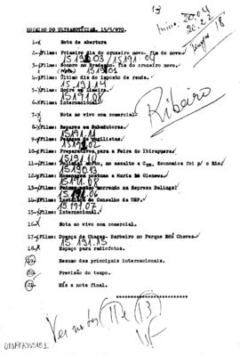 TV Tupi [emissora]. Ultra Notícias [programa]. Roteiro [televisivo], 15 mai. 1970.