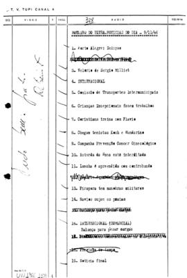 TV Tupi [emissora]. Ultra Notícias [programa]. Roteiro [televisivo], 09 nov. 1966.