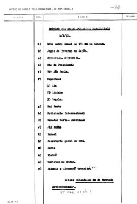 TV Tupi [emissora]. Rede Tupi de Notícias [programa]. Roteiro [televisivo], 04 jan. 1972.