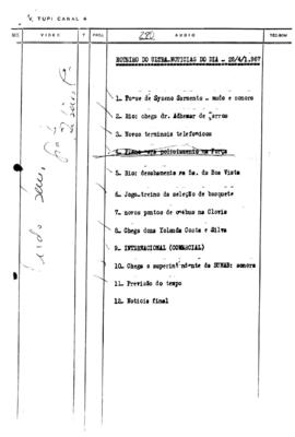 TV Tupi [emissora]. Ultra Notícias [programa]. Roteiro [televisivo], 28 abr. 1967.