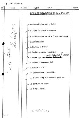 TV Tupi [emissora]. Ultra Notícias [programa]. Roteiro [televisivo], 04 set. 1967.