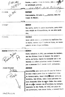 TV Tupi [emissora]. Ultra Notícias [programa]. Roteiro [televisivo], 28 set. 1970.