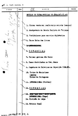 TV Tupi [emissora]. Ultra Notícias [programa]. Roteiro [televisivo], 03 nov. 1967.