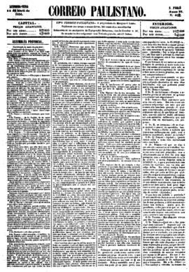 Correio paulistano [jornal], [s/n]. São Paulo-SP, 14 abr. 1856.