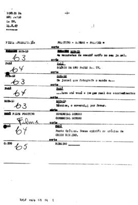 TV Tupi [emissora]. Diário de São Paulo na T.V. [programa]. Roteiro [televisivo], 14 ago. 1967.