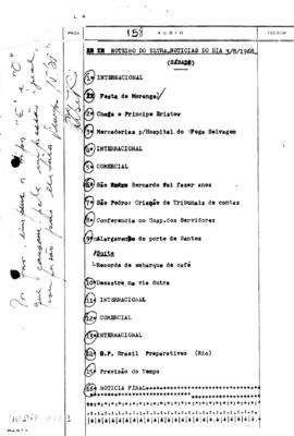 TV Tupi [emissora]. Ultra Notícias [programa]. Roteiro [televisivo], 03 ago. 1968.