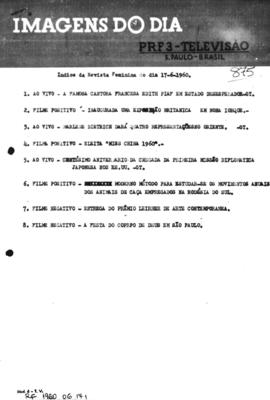 TV Tupi [emissora]. Revista Feminina [programa]. Roteiro [televisivo], 17 jun. 1960.