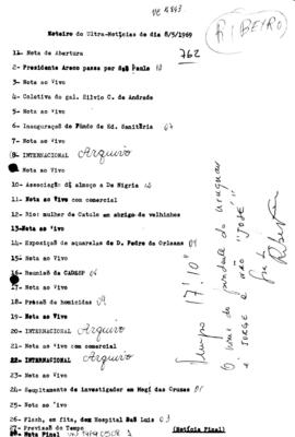 TV Tupi [emissora]. Ultra Notícias [programa]. Roteiro [televisivo], 08 mai. 1969.