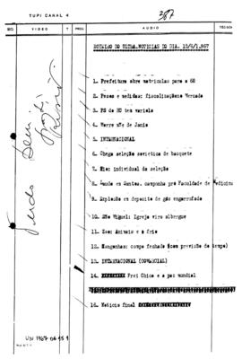 TV Tupi [emissora]. Ultra Notícias [programa]. Roteiro [televisivo], 15 jun. 1967.