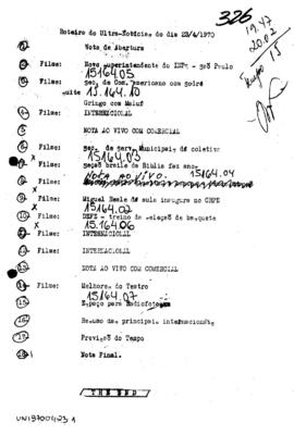 TV Tupi [emissora]. Ultra Notícias [programa]. Roteiro [televisivo], 23 abr. 1970.