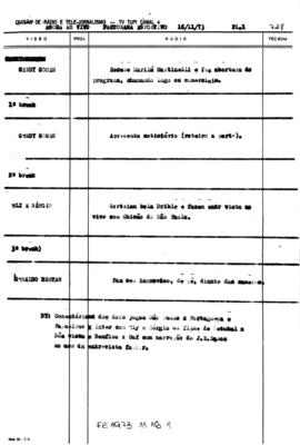 TV Tupi [emissora]. Factorama Esportivo [programa]. Roteiro [televisivo], 16 nov. 1973.