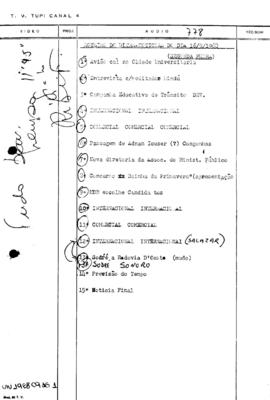 TV Tupi [emissora]. Ultra Notícias [programa]. Roteiro [televisivo], 16 set. 1968.