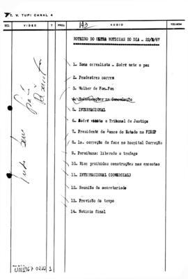TV Tupi [emissora]. Ultra Notícias [programa]. Roteiro [televisivo], 22 fev. 1967.